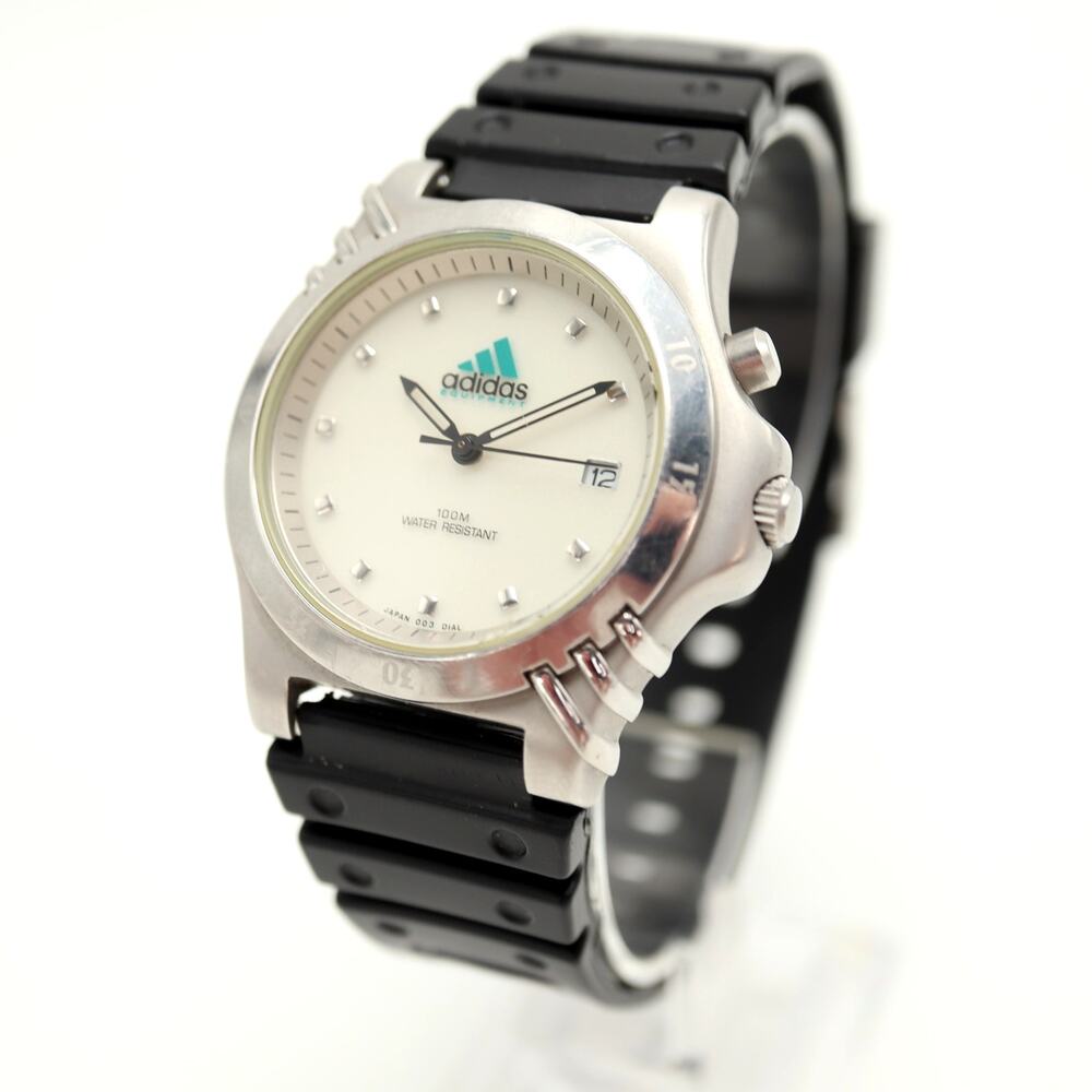Vintage Adidas Mens 40mm Backlight Date Watch Black Resin Strap w New Battery